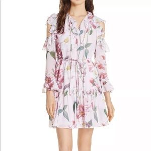 TED BAKER London Pink Floral Saaraah Iguazu Cold Shoulder Ruffle Dress 1